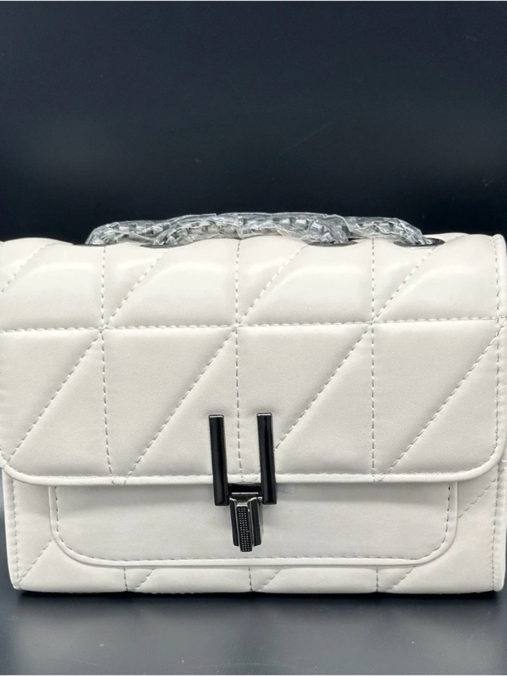 Quilted Faux Leather Crossbody Bag White Shoulder Purse Chain Strap Flap Clutch